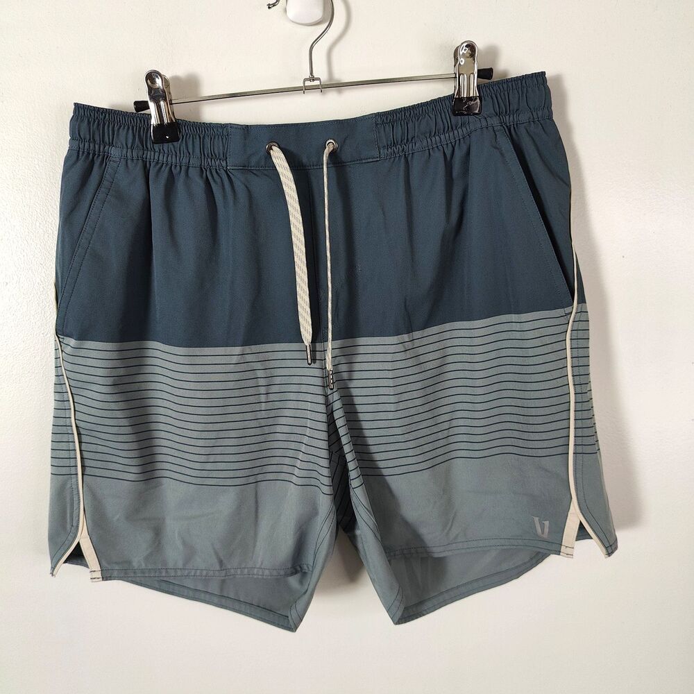 Vuori Trail Lined Shorts Size 30" Blue Stripped  Running Stretch Gym Run